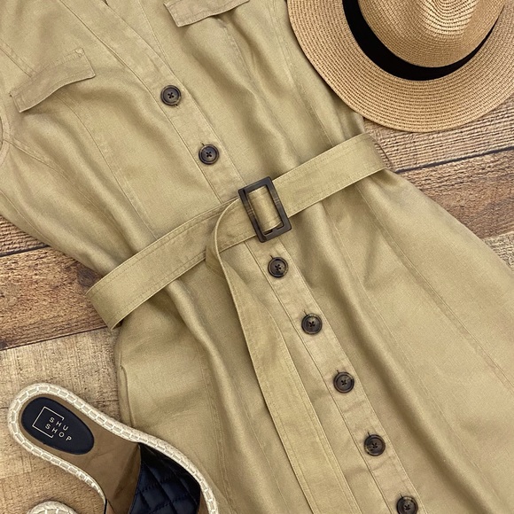 Sleeveless Tailored, Belted Linen Midi Dress, Classy + Sophisticated - Picture 3 of 9